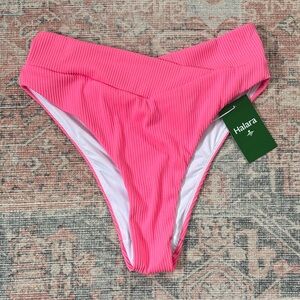 HALARA Ribbed Crossover Cheeky Pink Bikini Bottom